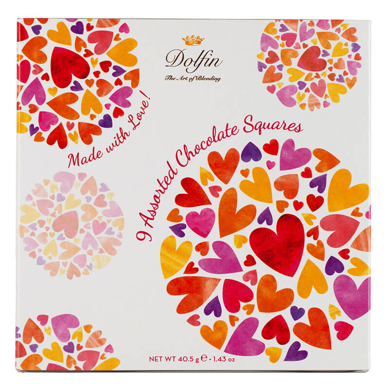 Dolfin Geschenkbox Love aus 9 Täfelchen verschiedener Schokoladen, 40 g