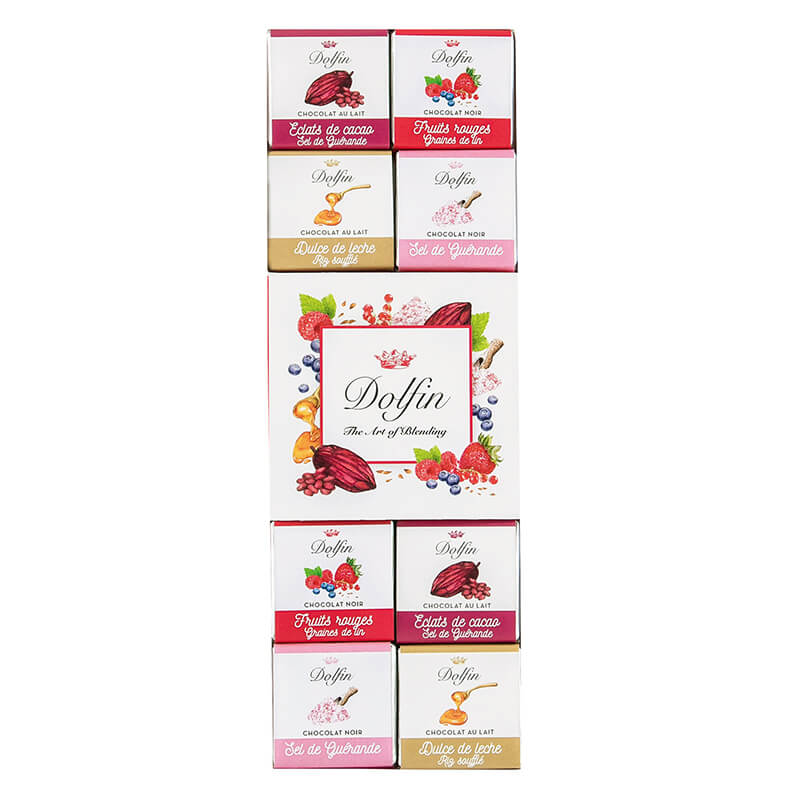 Dolfin Carré mit 24 Napolitains - Minitafeln mit gesalzener Zartbitter- und Vollmilchschokolade, 108 g weitere Ansicht Dolfin Carré mit 24 Napolitains - Minitafeln mit gesalzener Zartbitter- und Vollmilchschokolade, 108 g