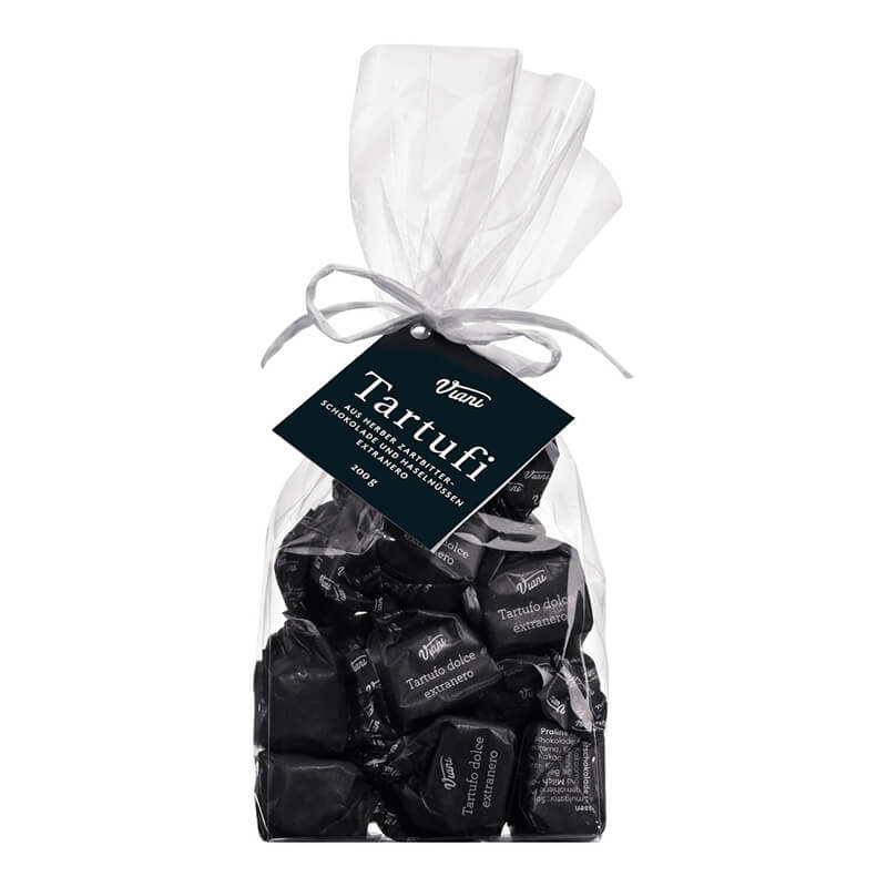 Tartufi dolci extraneri - Trüffelpralinen mit Zartbitterschokolade, schwarz 200 g weitere Ansicht Tartufi dolci extraneri - Trüffelpralinen mit Zartbitterschokolade, schwarz 200 g
