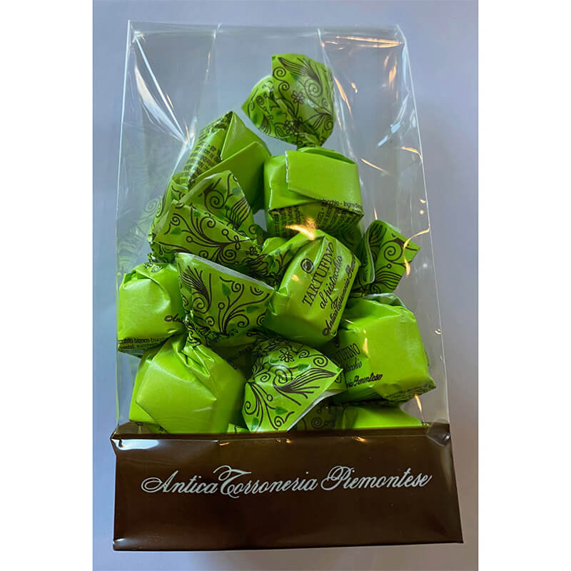 Tartufini dolci al pistacchio - helle Mini Schokoladentrüffel mit Pistazien von Antica Torroneria Piemontese, 100 g weitere Ansicht Tartufini dolci al pistacchio - helle Mini Schokoladentrüffel mit Pistazien von Antica Torroneria Piemontese, 100 g
