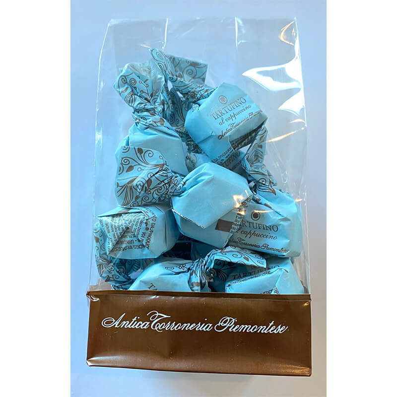 Tartufini dolci al cappuccino - helle Mini Schokoladentrüffel mit Cappuccinogeschmack von Antica Torroneria Piemontese, 100 g weitere Ansicht Tartufini dolci al cappuccino - helle Mini Schokoladentrüffel mit Cappuccinogeschmack von Antica Torroneria Piemontese, 100 g