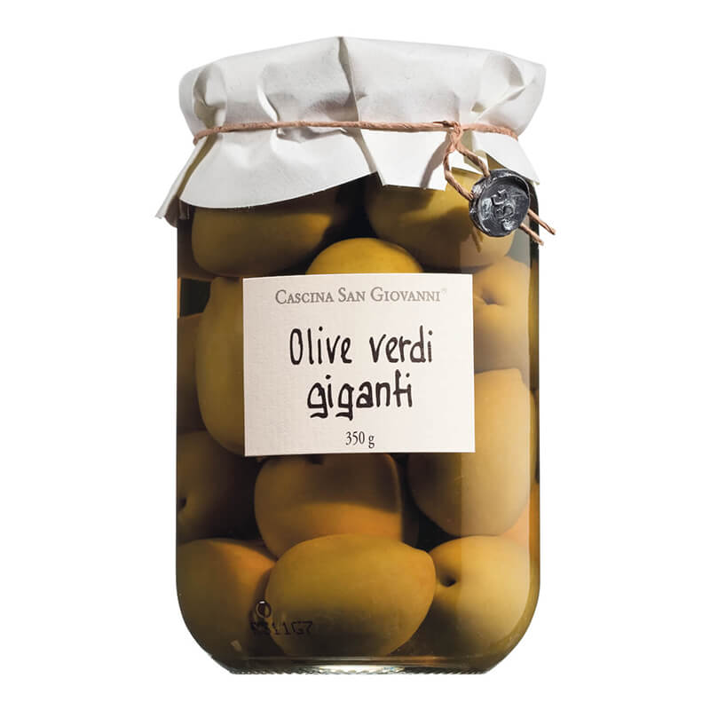 Grüne Oliven mit Stein in Salzlake von Cascina San Giovanni, 350 g