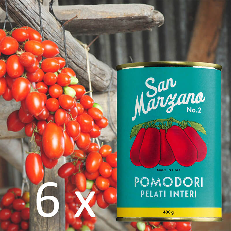San Marzano Tomaten - handgeerntete, geschälte Top-Qualität - Vintage Vorteilspack, 6 x 400 g weitere Ansicht San Marzano Tomaten - handgeerntete, geschälte Top-Qualität - Vintage Vorteilspack, 6 x 400 g