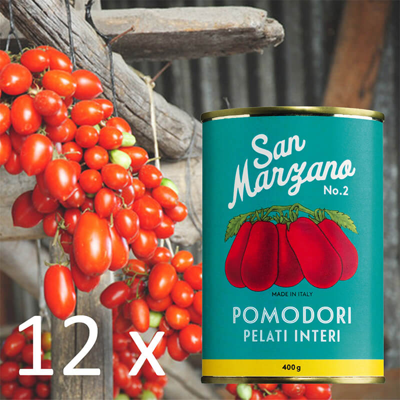 San Marzano Tomaten - handgeerntete, geschälte Top-Qualität - Vintage Vorteilspack, 12 x 400 g