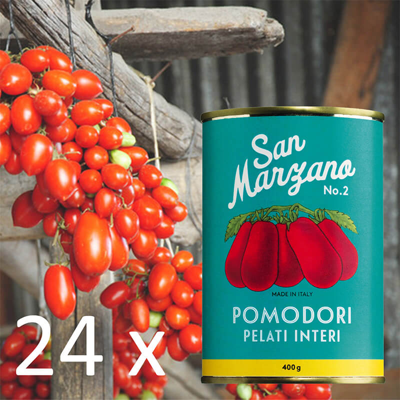 San Marzano Tomaten - handgeerntete, geschälte Top-Qualität - Vintage Vorteilspack, 24 x 400 g weitere Ansicht San Marzano Tomaten - handgeerntete, geschälte Top-Qualität - Vintage Vorteilspack, 24 x 400 g