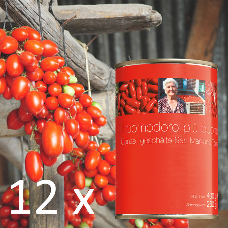 San Marzano Tomaten - handgeerntete, geschälte Top-Qualität Vorteilspack, 12 x 400 g