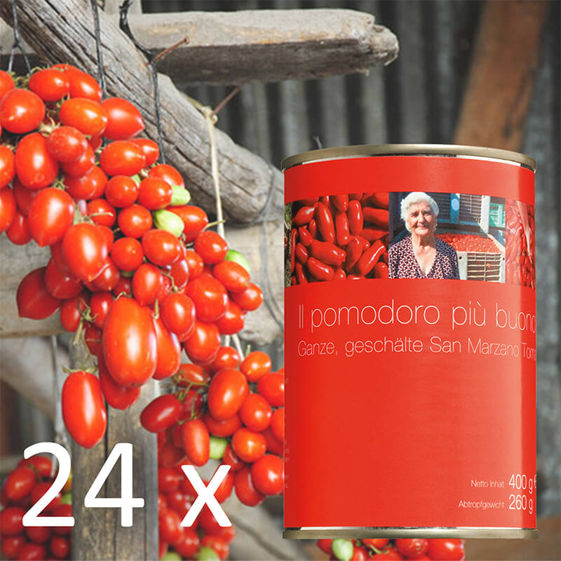 San Marzano Tomaten - handgeerntete, geschälte Top-Qualität Vorteilspack, 24 x 400 g weitere Ansicht San Marzano Tomaten - handgeerntete, geschälte Top-Qualität Vorteilspack, 24 x 400 g