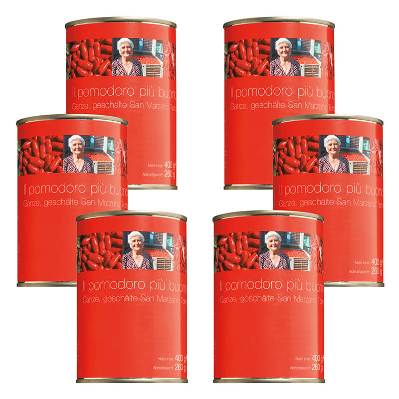 San Marzano Tomaten - handgeerntete, geschälte Top-Qualität Vorteilspack, 6 x 400 g