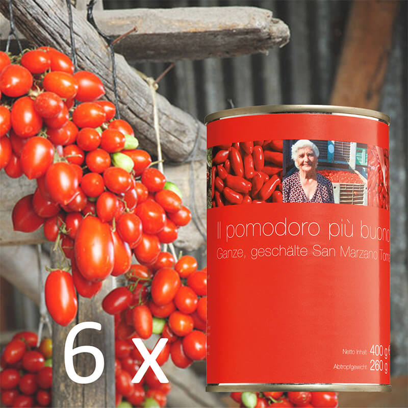 San Marzano Tomaten geschält - handgeerntete Top-Qualität im Vorteilspack, 6 x 400 g