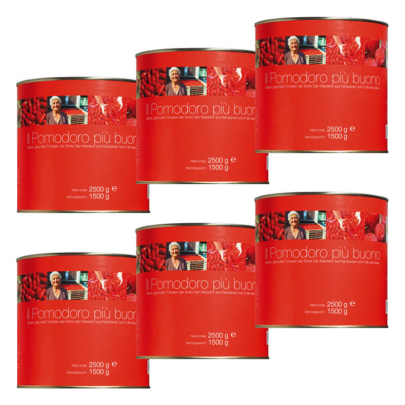 San Marzano Tomaten - handgeerntete, geschälte Top-Qualität Vorteilspack, 6 x 2,5 kg