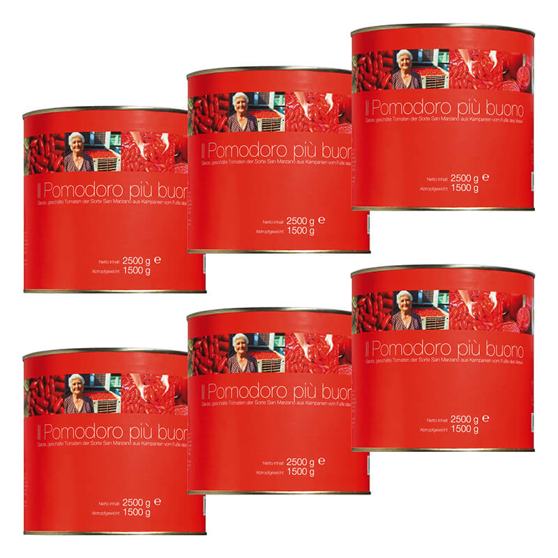 San Marzano Tomaten - handgeerntete, geschälte Top-Qualität Vorteilspack, 6 x 2,5 kg weitere Ansicht San Marzano Tomaten - handgeerntete, geschälte Top-Qualität Vorteilspack, 6 x 2,5 kg