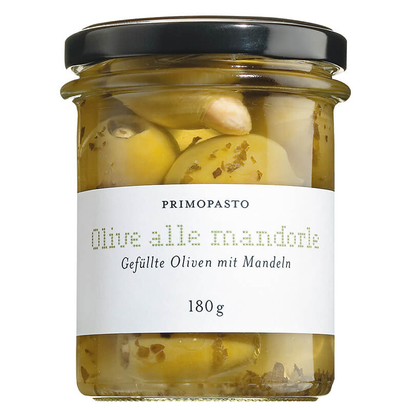 Olive verdi con mandorle - gefüllte grüne Oliven mit Mandeln, 180 g weitere Ansicht Olive verdi con mandorle - gefüllte grüne Oliven mit Mandeln, 180 g