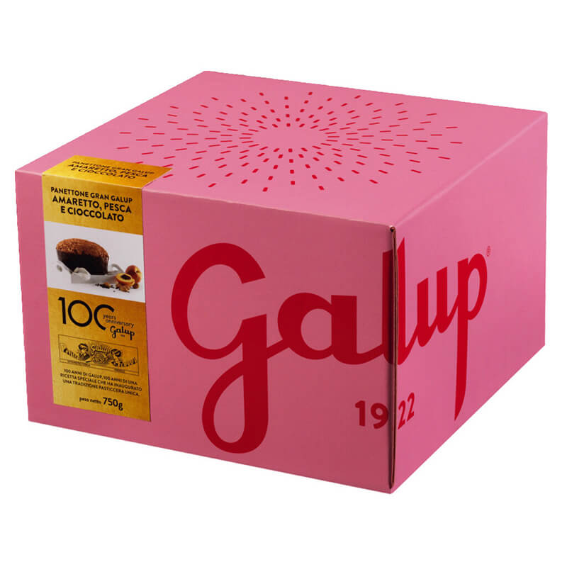 Panettone Pesca Amaretto e Ciccolato - Hefekuchen mit Pfirsich, Amarettikeksen und Schokolade von Galup, 750 g weitere Ansicht Panettone Pesca Amaretto e Ciccolato - Hefekuchen mit Pfirsich, Amarettikeksen und Schokolade von Galup, 750 g