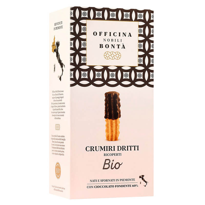 Crumiri dritti Ricoperti Spritzgebäck mit dunkler Schokolade Bio von Officina Nobili Bontà, 170 g weitere Ansicht Crumiri dritti Ricoperti Spritzgebäck mit dunkler Schokolade Bio von Officina Nobili Bontà, 170 g
