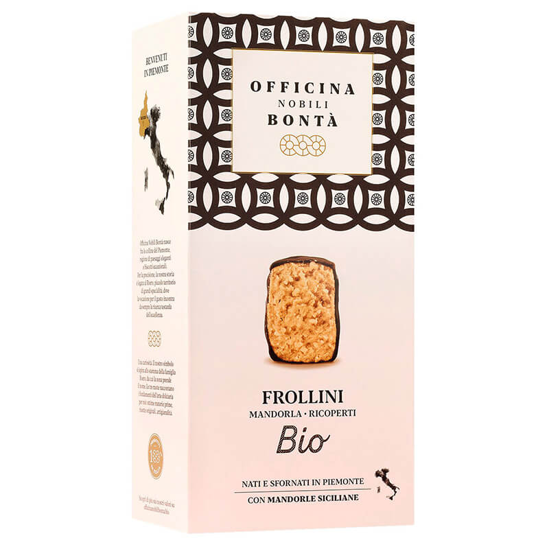 Frollini Mandorla Ricopert Mandelkekse mit dunkler Schokolade Bio von Officina Nobili Bontà, 180 g