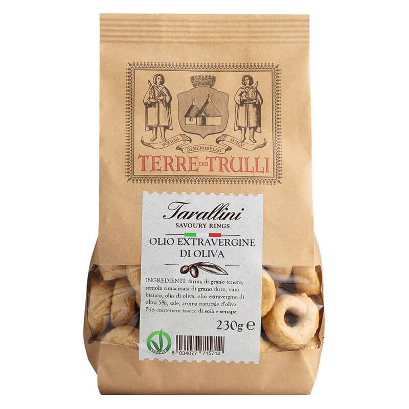 Tarallini Olio Extravergine di Oliva, Salzgebäck mit Ölivenöl von Terre dei Trulli, 230 g weitere Ansicht Tarallini Olio Extravergine di Oliva, Salzgebäck mit Ölivenöl von Terre dei Trulli, 230 g