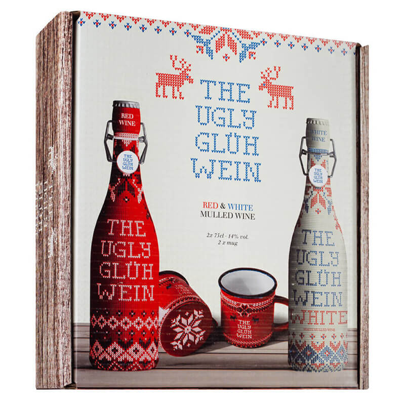 Geschenkbox The Ugly Glühwein - roter & weißer Glühwein mit Tassen