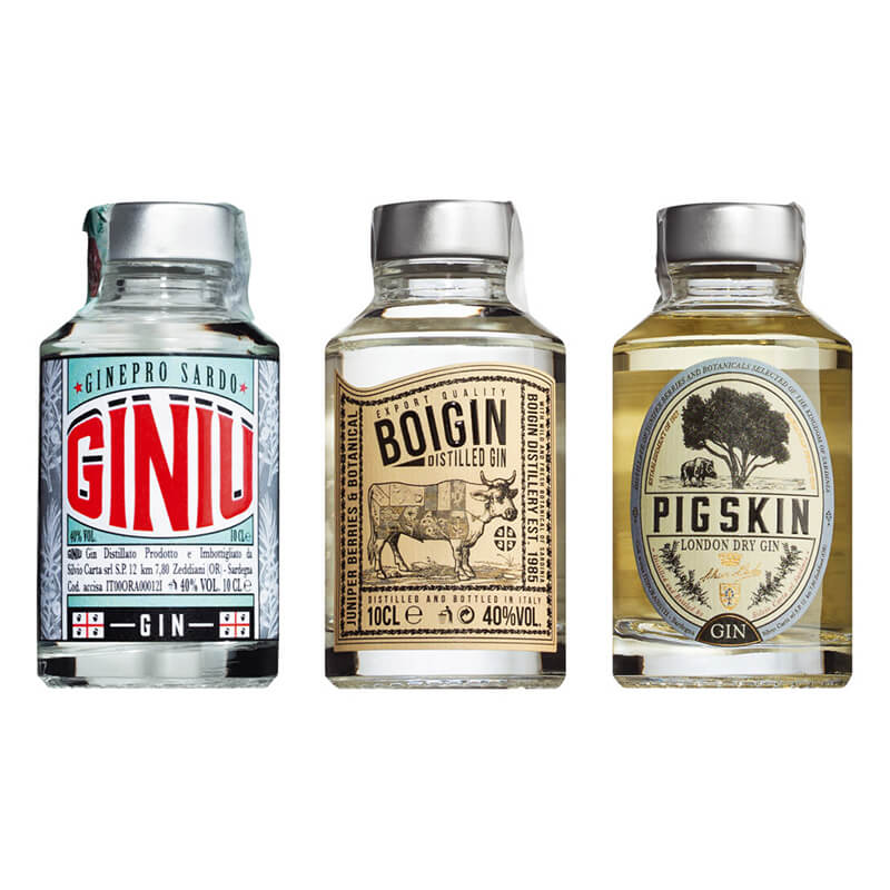 Silvio Carta Gin 3er Set bestehend aus Pigskin, Giniu, Boigin, 3x 0,1l weitere Ansicht Silvio Carta Gin 3er Set bestehend aus Pigskin, Giniu, Boigin, 3x 0,1l