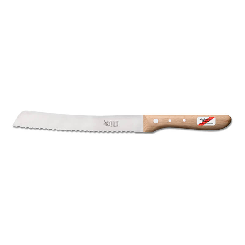 Brotmesser hochgeschliffen, kurz rostfrei, Griff Rotbuche von Windmühlenmesser weitere Ansicht Brotmesser hochgeschliffen, kurz rostfrei, Griff Rotbuche von Windmühlenmesser