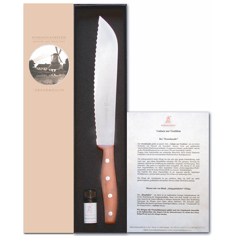 Grandmoulin Brotmesser im Geschenk-Set rostfrei, Griff Pflaume von Windmühlenmesser weitere Ansicht Grandmoulin Brotmesser im Geschenk-Set rostfrei, Griff Pflaume von Windmühlenmesser
