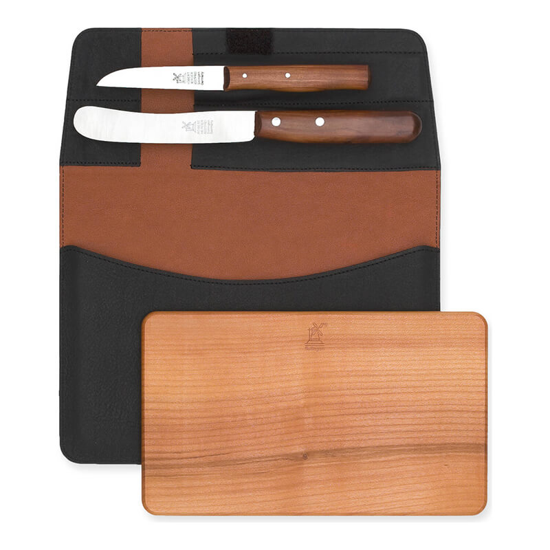 Gute Reise-Set - Ledertasche, Schneidbrett & Messerset von Windmühlenmesser weitere Ansicht Gute Reise-Set - Ledertasche, Schneidbrett & Messerset von Windmühlenmesser