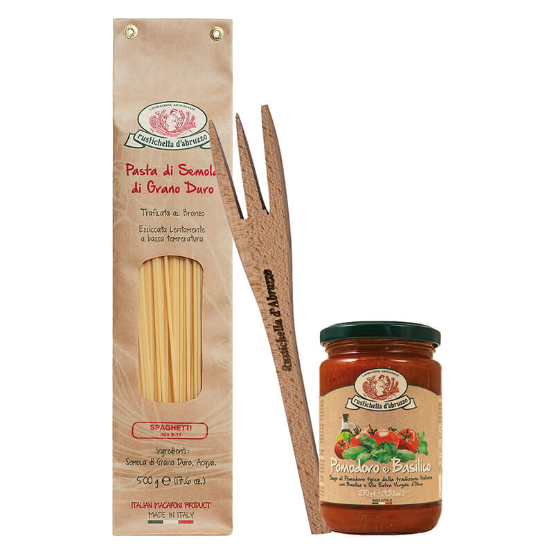 Pasta Set mit Sugo Pomodoro in der Motivdose zum World Pasta Day von Rustichella, 500 g + 270 g