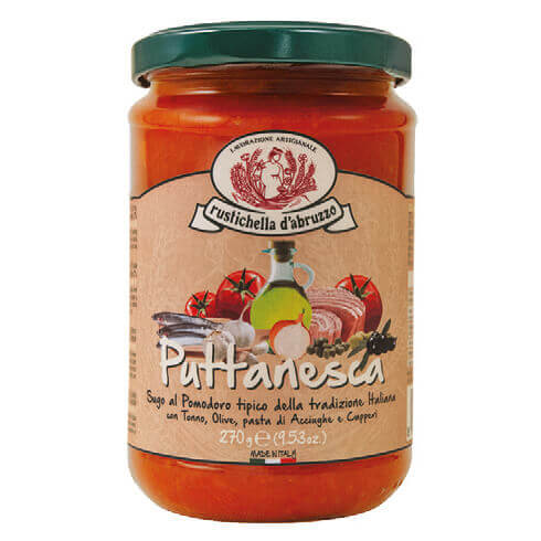 Sugo alla puttanesca Tomatensauce mit Kapern & Anchovis von Rustichella, 270 g