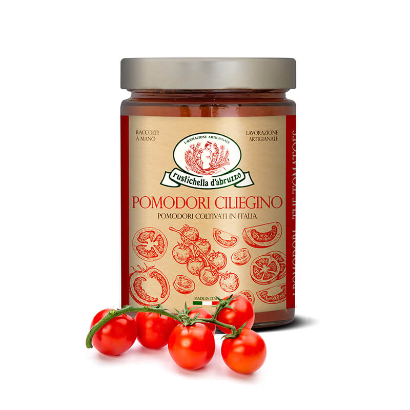 Pomodori Ciliegino - Kirschtomaten geschält in eigenem Saft von Rustichella, 550 g weitere Ansicht Pomodori Ciliegino - Kirschtomaten geschält in eigenem Saft von Rustichella, 550 g