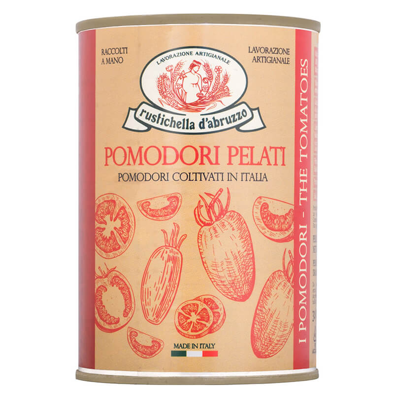 Pomodori Pelati in Dose - geschälte Tomaten ganz in eigenem Saft von Rustichella, 400 g