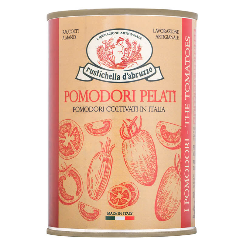 Pomodori Pelati in Dose - geschälte Tomaten ganz in eigenem Saft von Rustichella, 400 g weitere Ansicht Pomodori Pelati in Dose - geschälte Tomaten ganz in eigenem Saft von Rustichella, 400 g