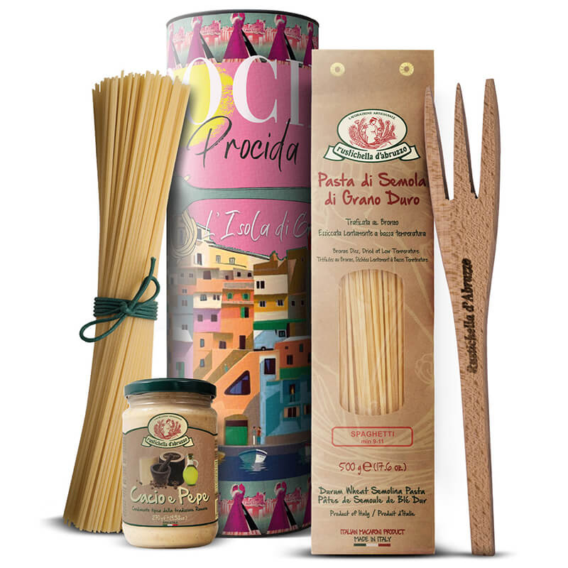 Pasta Set mit Sauce Cacio e Pepe in der Motivdose zum World Pasta Day von Rustichella, 500 g + 270 g weitere Ansicht Pasta Set mit Sauce Cacio e Pepe in der Motivdose zum World Pasta Day von Rustichella, 500 g + 270 g