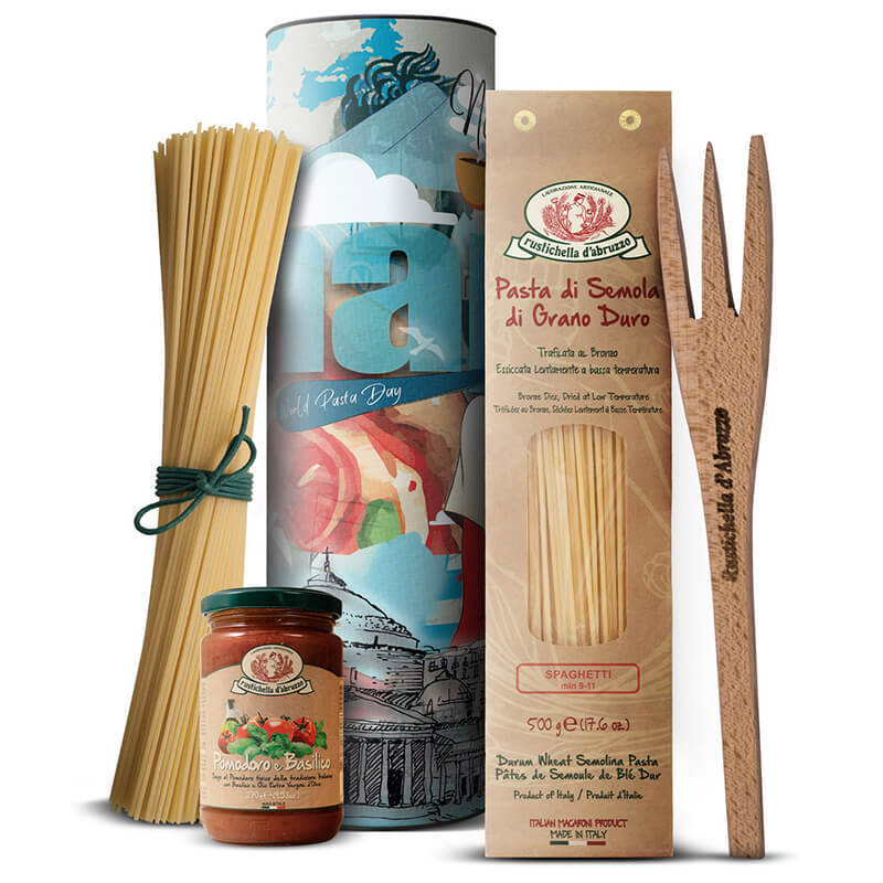 Pasta Set mit Sugo Pomodoro e Basilico in der Motivdose zum World Pasta Day von Rustichella, 500 g + 270 g weitere Ansicht Pasta Set mit Sugo Pomodoro e Basilico in der Motivdose zum World Pasta Day von Rustichella, 500 g + 270 g