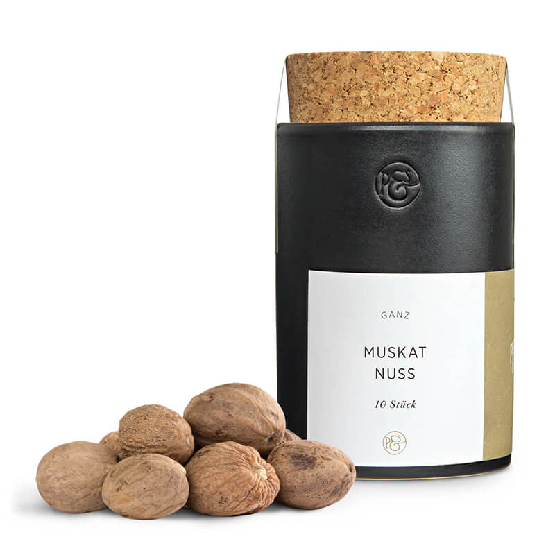 Muskatnuss ganz, 10 Stk. in Keramikdose von Pfeffersack & Söhne, 72 g