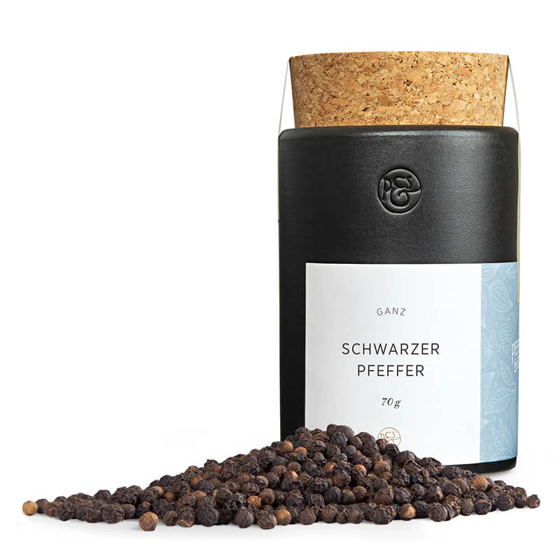 Schwarzer Pfeffer ganz in Keramikdose von Pfeffersack & Söhne, 70 g