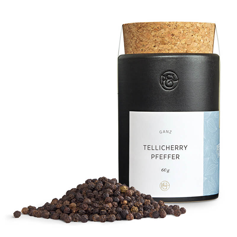 Schwarzer Tellicherry Pfeffer ganz in Keramikdose von Pfeffersack & Söhne, 60 g weitere Ansicht Schwarzer Tellicherry Pfeffer ganz in Keramikdose von Pfeffersack & Söhne, 60 g