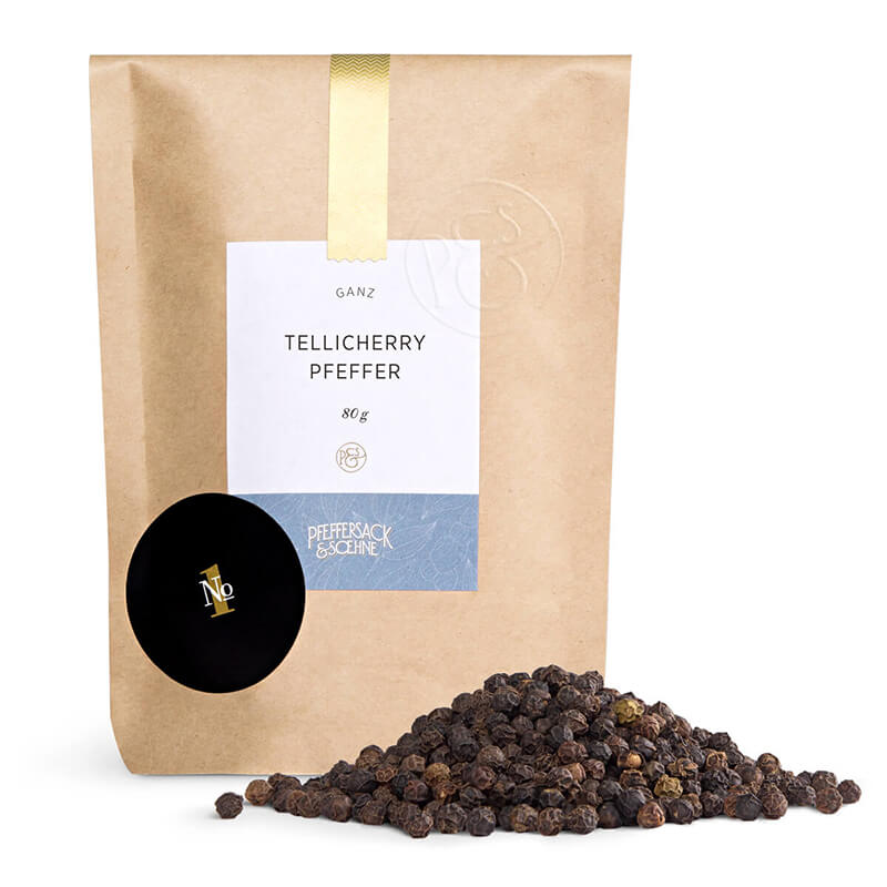 Schwarzer Tellicherry Pfeffer ganz als Nachfüllpack von Pfeffersack & Söhne, 80 g weitere Ansicht Schwarzer Tellicherry Pfeffer ganz als Nachfüllpack von Pfeffersack & Söhne, 80 g
