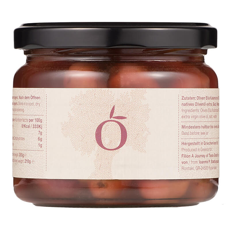 Filion Kalamata Oliven schwarz aus Griechenland, 285 g weitere Ansicht Filion Kalamata Oliven schwarz aus Griechenland, 285 g