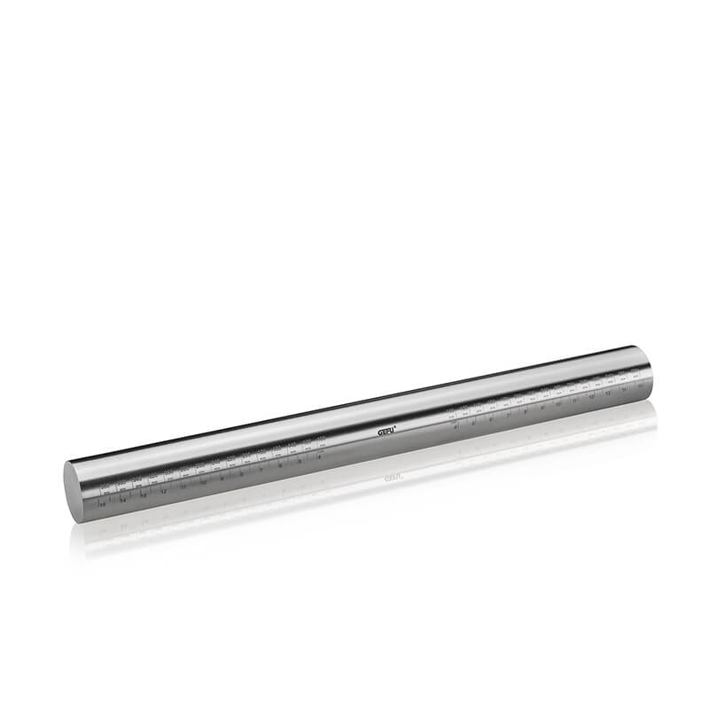 GEFU Teigrolle / Teigroller Rego mit Silikonringen und Maßskala aus Edelstahl, 39,7 cm