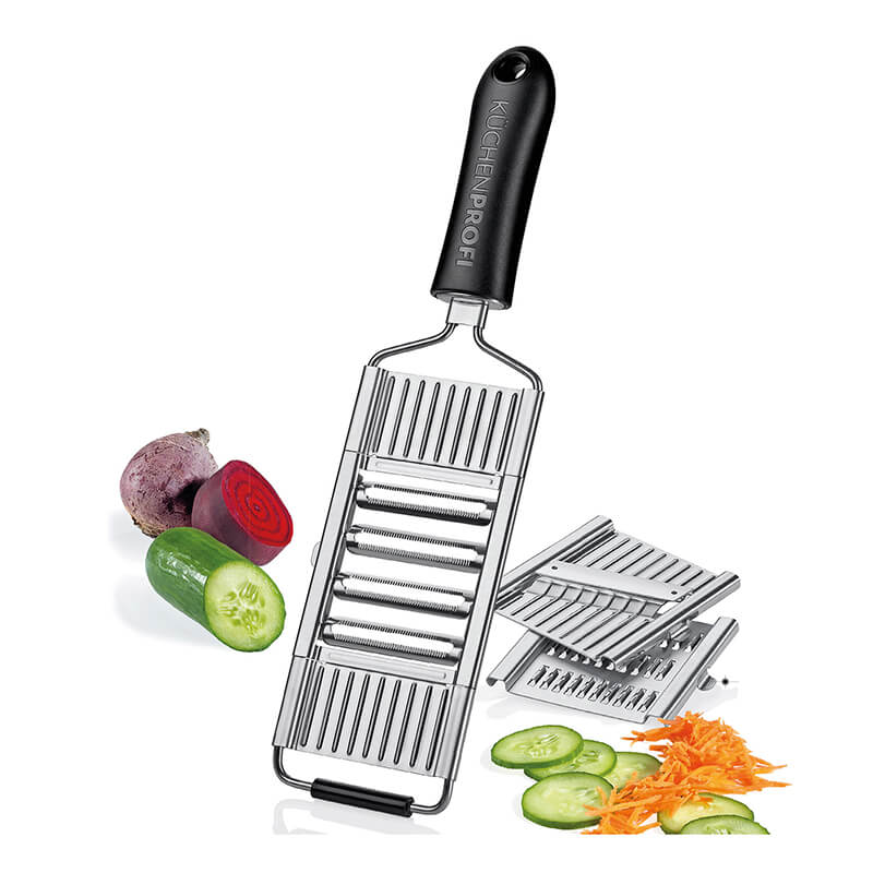 Multihobel Master Grip mit 3 Einsätzen aus Edelstahl von Küchenprofi weitere Ansicht Multihobel Master Grip mit 3 Einsätzen aus Edelstahl von Küchenprofi