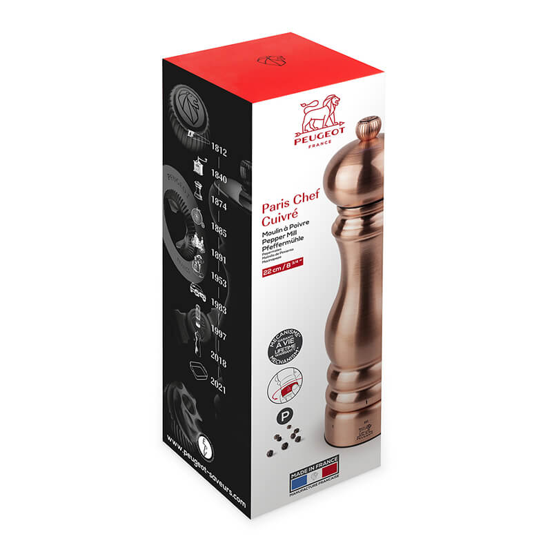 Peugeot Paris Chef manuelle Pfeffermühle aus Edelstahl, verkupfert mit u'Select-System, 22 cm weitere Ansicht Peugeot Paris Chef manuelle Pfeffermühle aus Edelstahl, verkupfert mit u'Select-System, 22 cm
