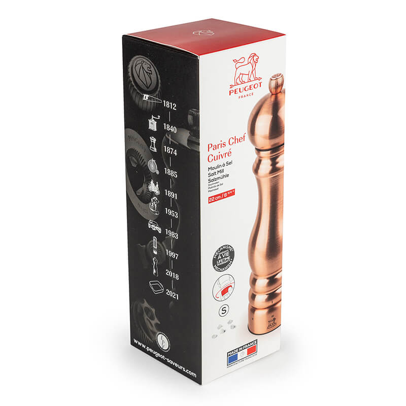 Peugeot Paris Chef manuelle Salzmühle aus Edelstahl, verkupfert mit u'Select-System, 22 cm weitere Ansicht Peugeot Paris Chef manuelle Salzmühle aus Edelstahl, verkupfert mit u'Select-System, 22 cm