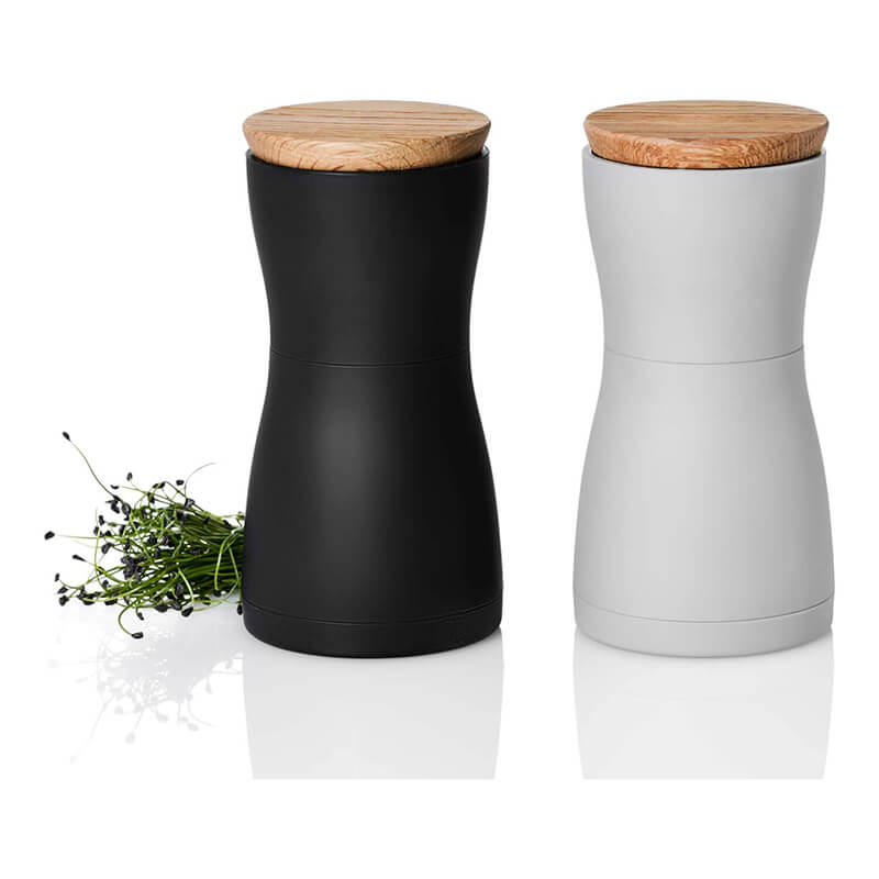 AdHoc Pfeffer- & Salzmühle Set Twin mit CeraCut® Ceramic Mahlwerk aus Eichenholz & Kunststoff sandgestrahl, 13,3 cm