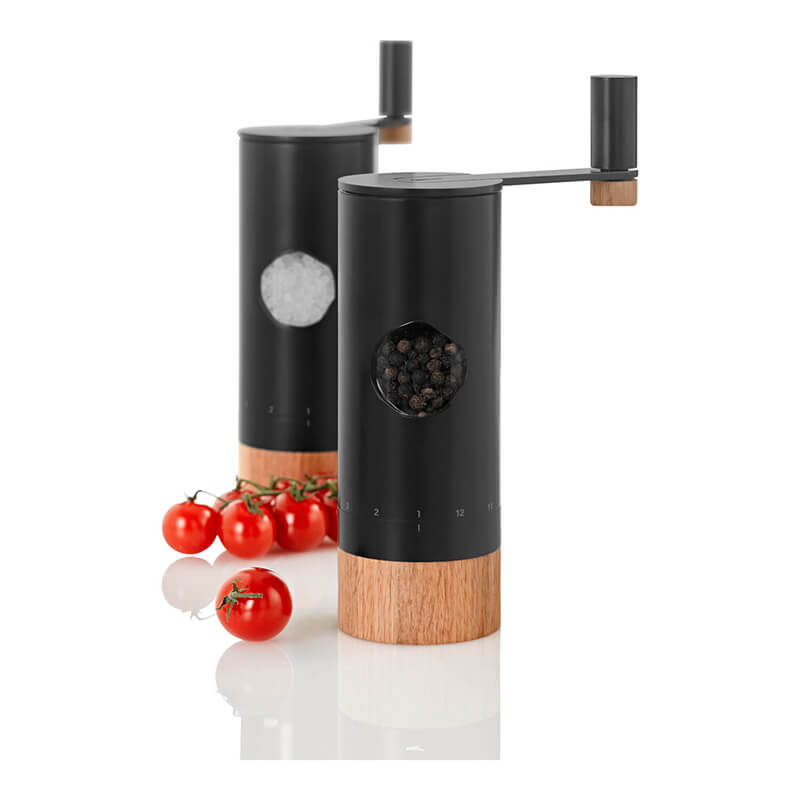 AdHoc Getriebemühle PowerMill für Pfeffer / Salz mit Ceramic Mahlwerk CeraCutXL® aus Akazienholz & Edelstahl schwarz, 20 cm weitere Ansicht AdHoc Getriebemühle PowerMill für Pfeffer / Salz mit Ceramic Mahlwerk CeraCutXL® aus Akazienholz & Edelstahl schwarz, 20 cm