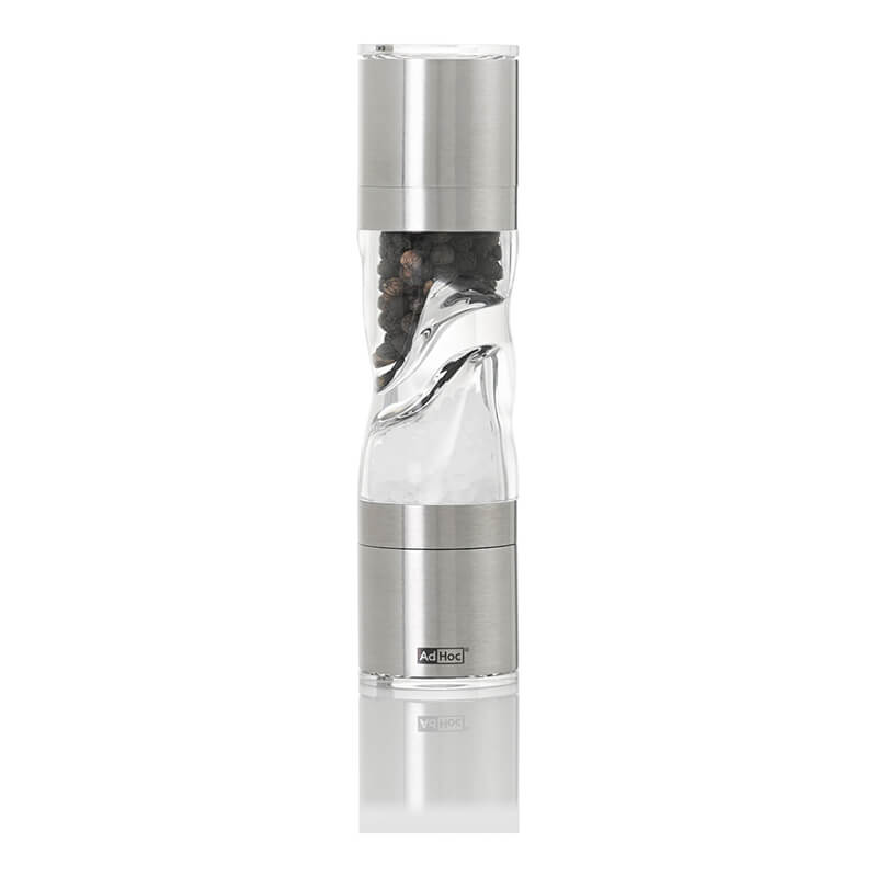 AdHoc Doppelmühle Duomill Pure mini für Pfeffer & Salz mit Ceramic Mahlwerke CeraCut® aus Edelstahl / Acryl, 15 cm