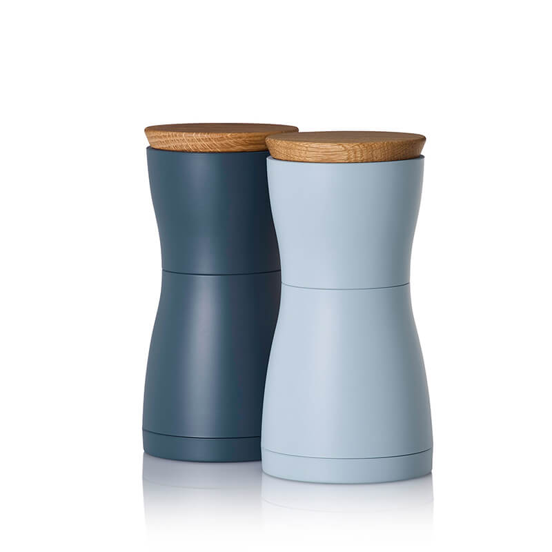 AdHoc Pfeffer- & Salzmühle Set Twin mit CeraCut® Ceramic Mahlwerk aus Eichenholz & Kunststoff dark blue & light blue, 13,3 cm