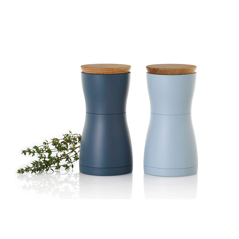 AdHoc Pfeffer- & Salzmühle Set Twin mit CeraCut® Ceramic Mahlwerk aus Eichenholz & Kunststoff dark blue & light blue, 13,3 cm