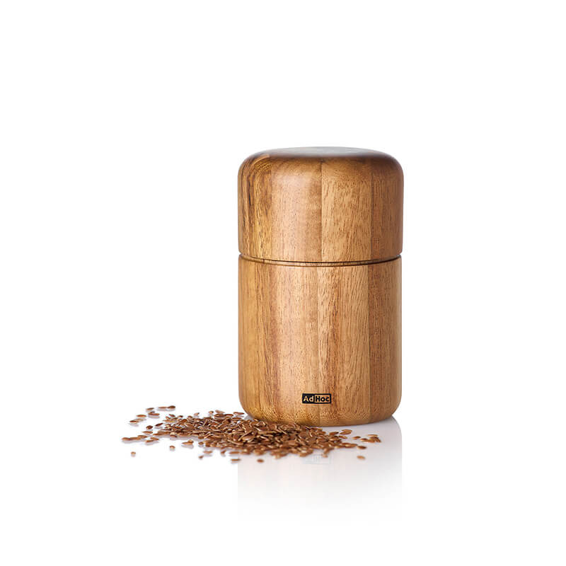 AdHoc Leinsamen- & Sesammühle Seedo mit PolyCut Präzisions-Mahlwerk aus Akazienholz, 10,4 cm