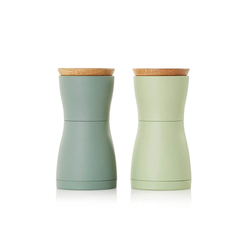 AdHoc Pfeffer- & Salzmühle Set Twin mit CeraCut® Ceramic Mahlwerk aus Eichenholz & Kunststoff dark green & light green, 13,3 cm