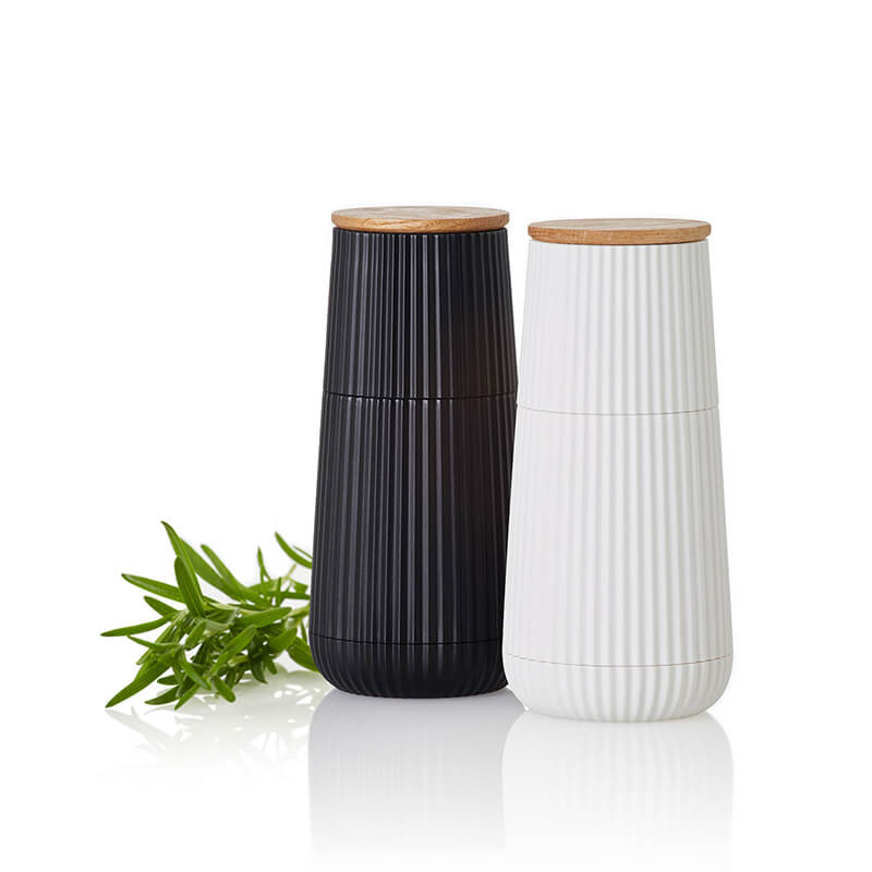 AdHoc Pfeffer- & Salzmühle Set Scape mit CeraCut® Ceramic Mahlwerk aus Eichenholz & Kunststoff black & white, 12,3 cm