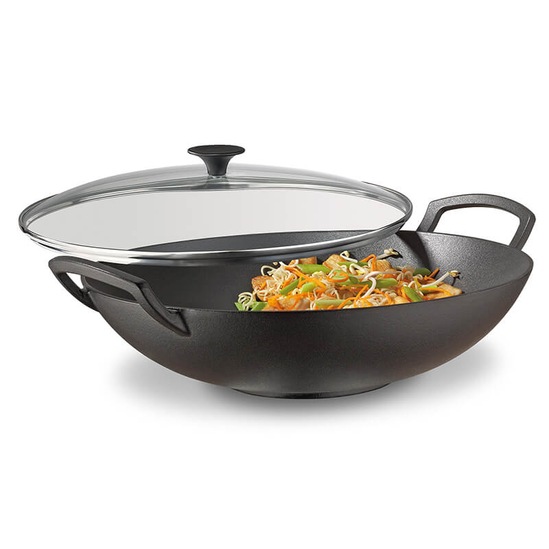 Spring Wok-Set aus Gusseisen mit Glasdeckel, Ø 35 cm